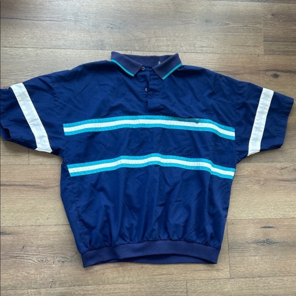 Members Only vintage Navy Blue Striped Polo Shirt ! Large